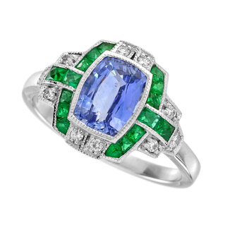 Ceylon Sapphire Emerald Diamond Halo Ring (R5341)